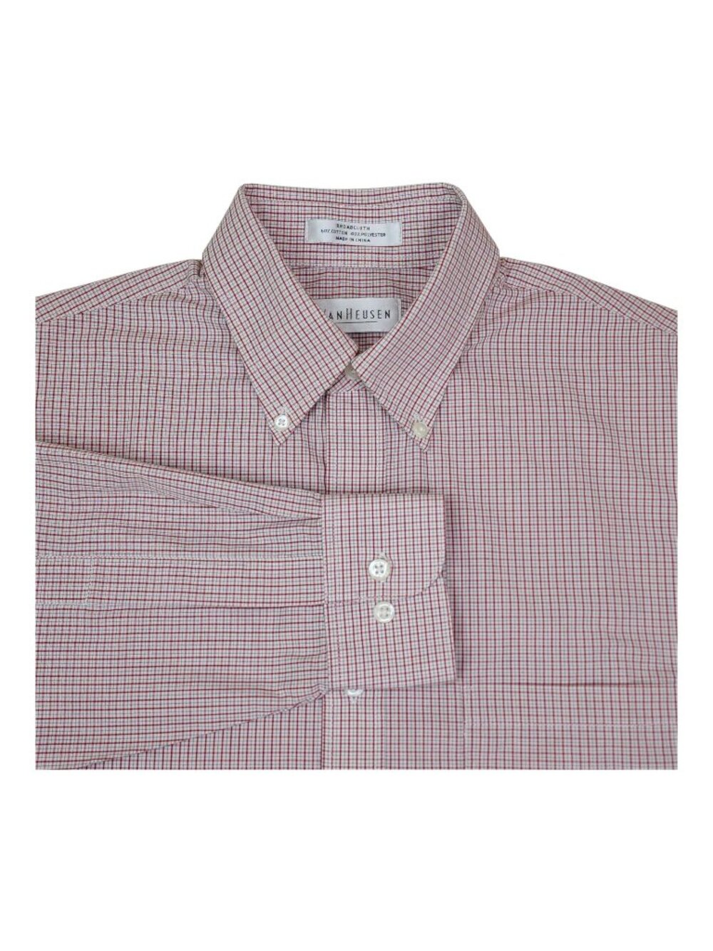 Van Heusen Mens Wrinkle-Free Broadcloth Shirt Size S Red & White Checkered